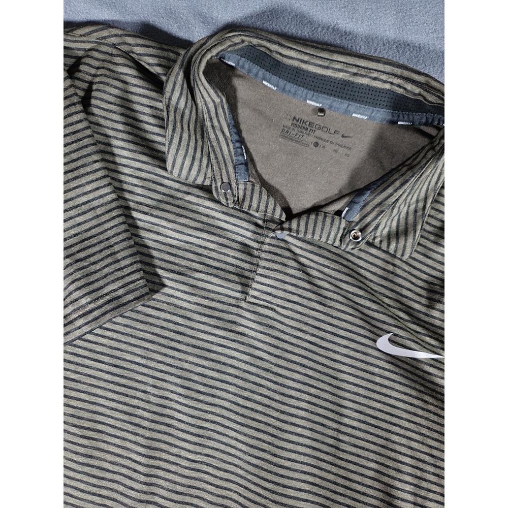Nike Golf Modern Fit Dri-fit Polo‎ Green Black Striped Snap Buttons XL